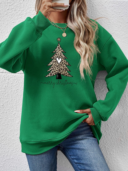 Christmas Tree Graphic Long Sleeve Sweatshirt-Jewearrings