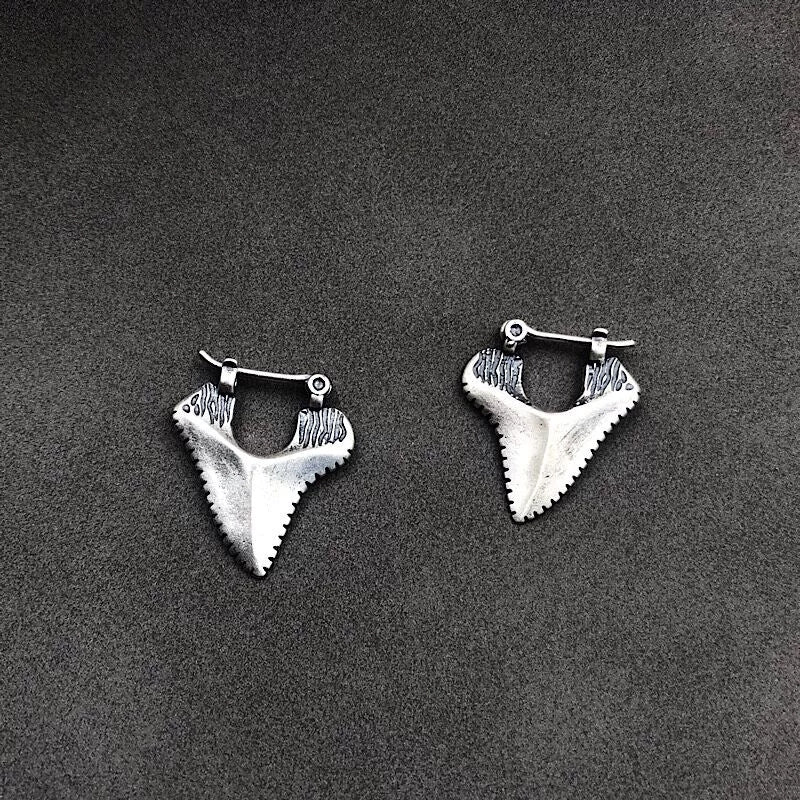 925 Silver Punk Vintage Triangle Shark Earrings Tooth Serrated Sterling Silver Ear Clip-Jewearrings