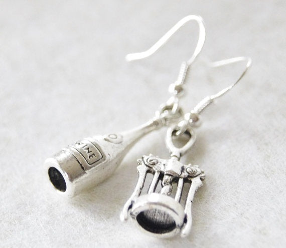 Silver Alloy Red Wine Bottle Wine Opener Earrings-Jewearrings