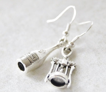 Silver Alloy Red Wine Bottle Wine Opener Earrings-Jewearrings