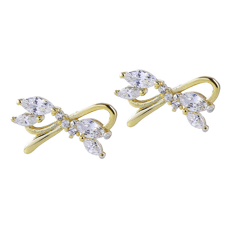 Silver Delicate Zircon Cutout Bow Stud Earrings-Jewearrings