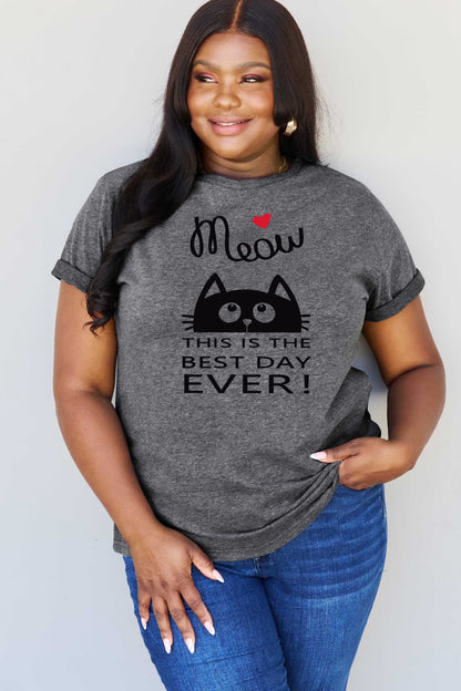 Simply Love Full Size MEOW THIS IS THE BEST DAY EVER! Graphic Cotton T-Shirt-Jewearrings