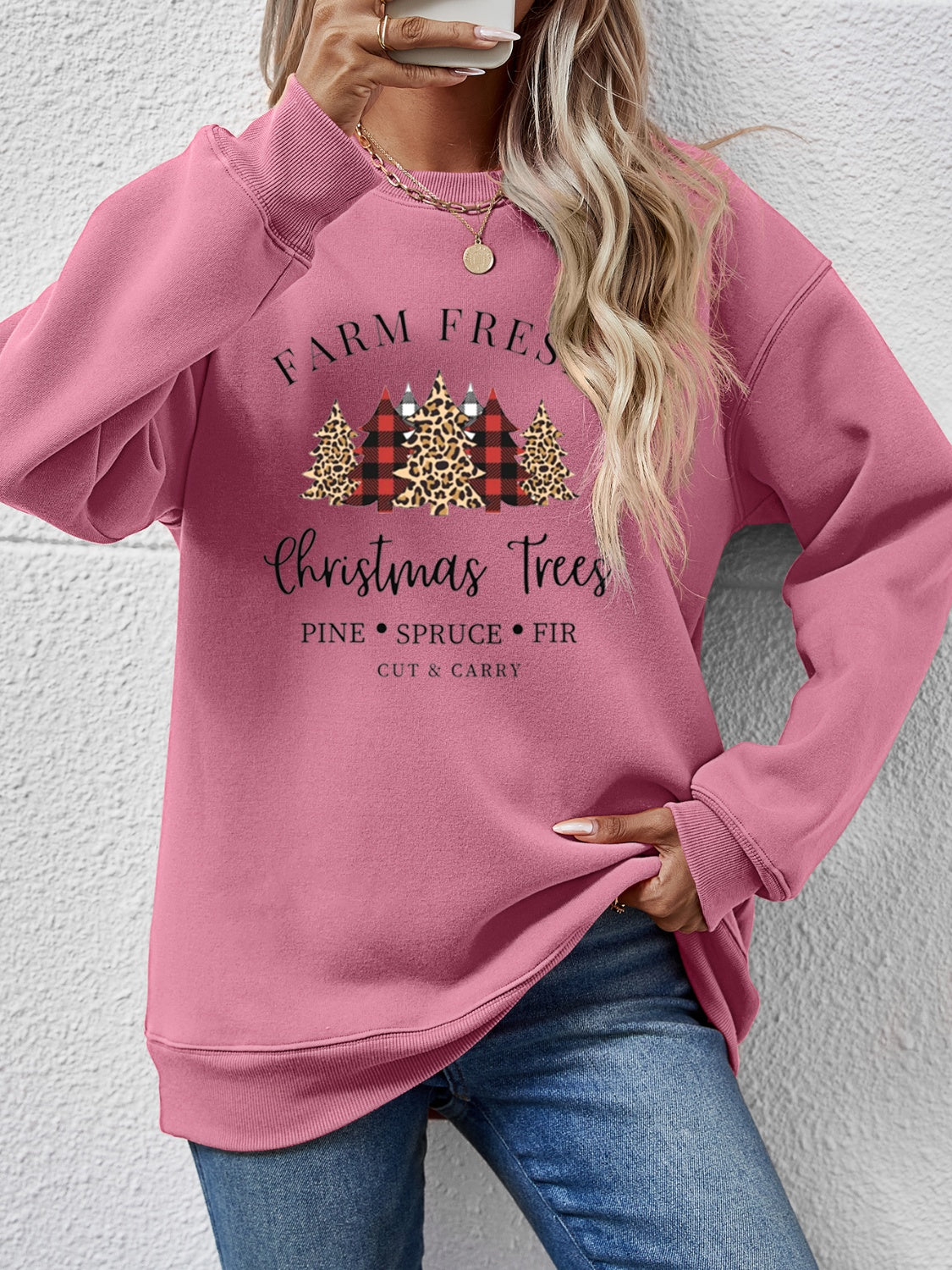 Graphic Round Neck Long Sleeve Sweatshirt-Jewearrings