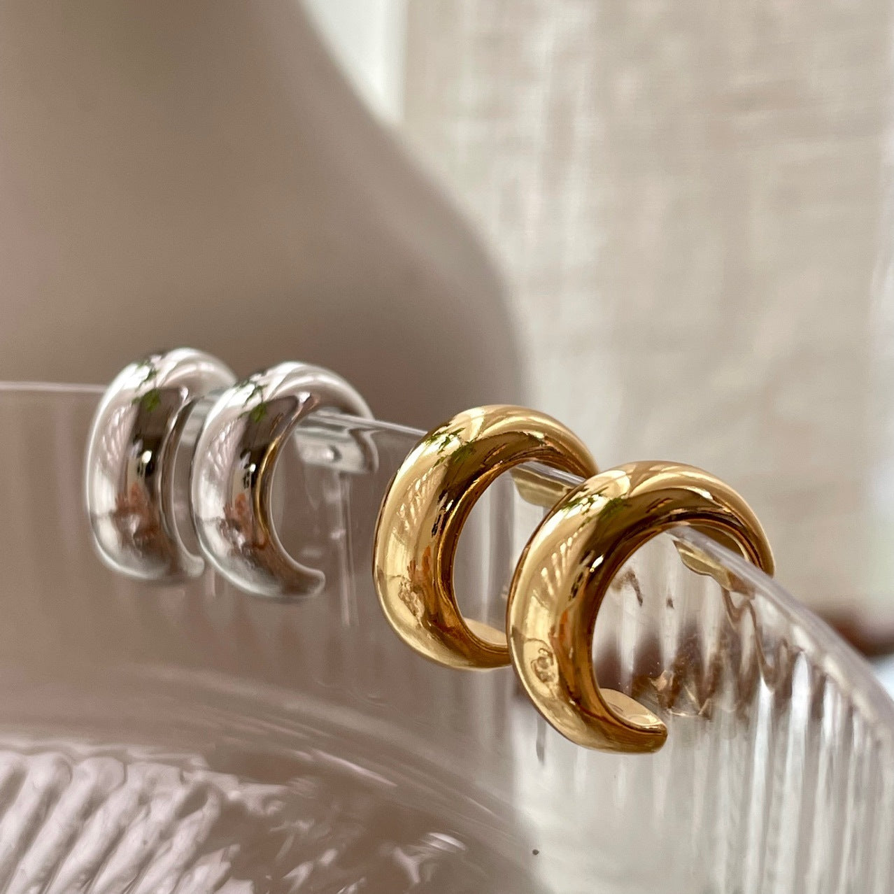 Two-Tone Vintage French Hoop Earrings-Jewearrings