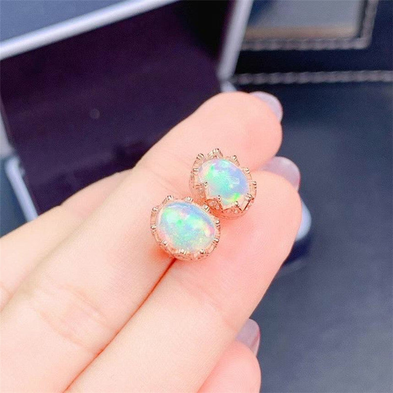 Fashion Natural Opal Stud Earrings S925 Silver-Jewearrings