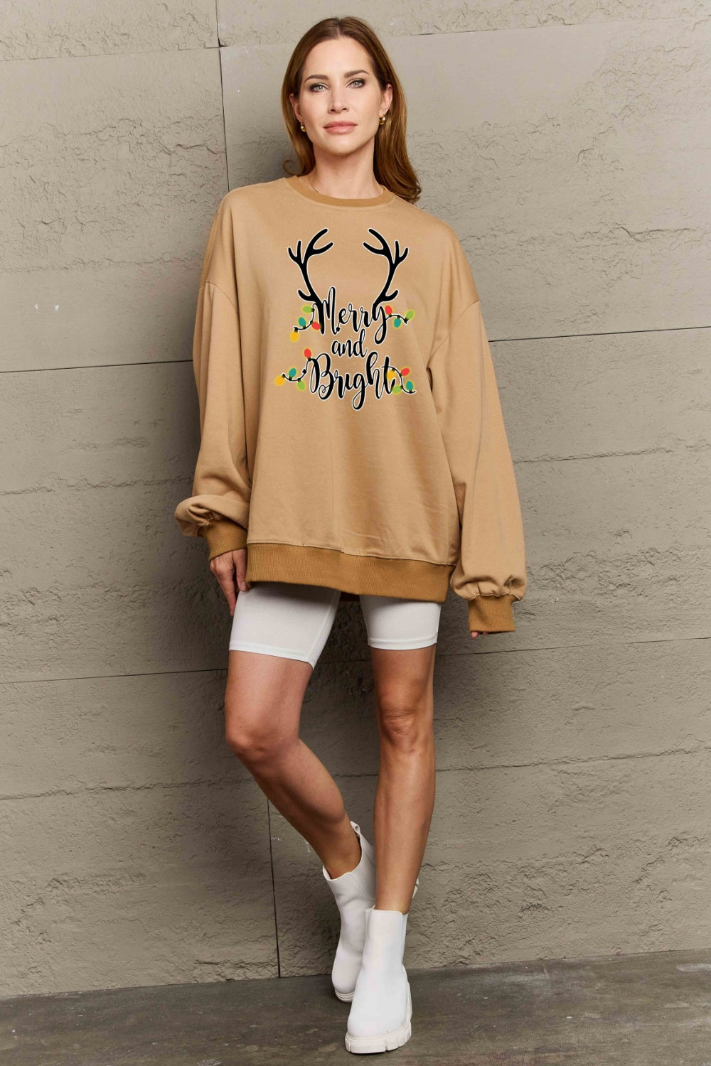 Simply Love Full Size MERRY AND BRIGHT Graphic Sweatshirt-Jewearrings