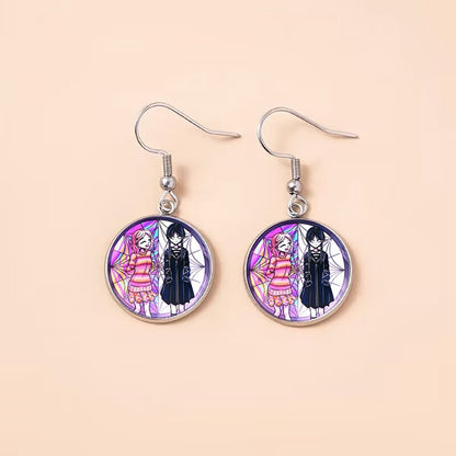 Punk Wednesday Stainless Steel Glass Dome Dangle Earrings For Women Girls-Jewearrings