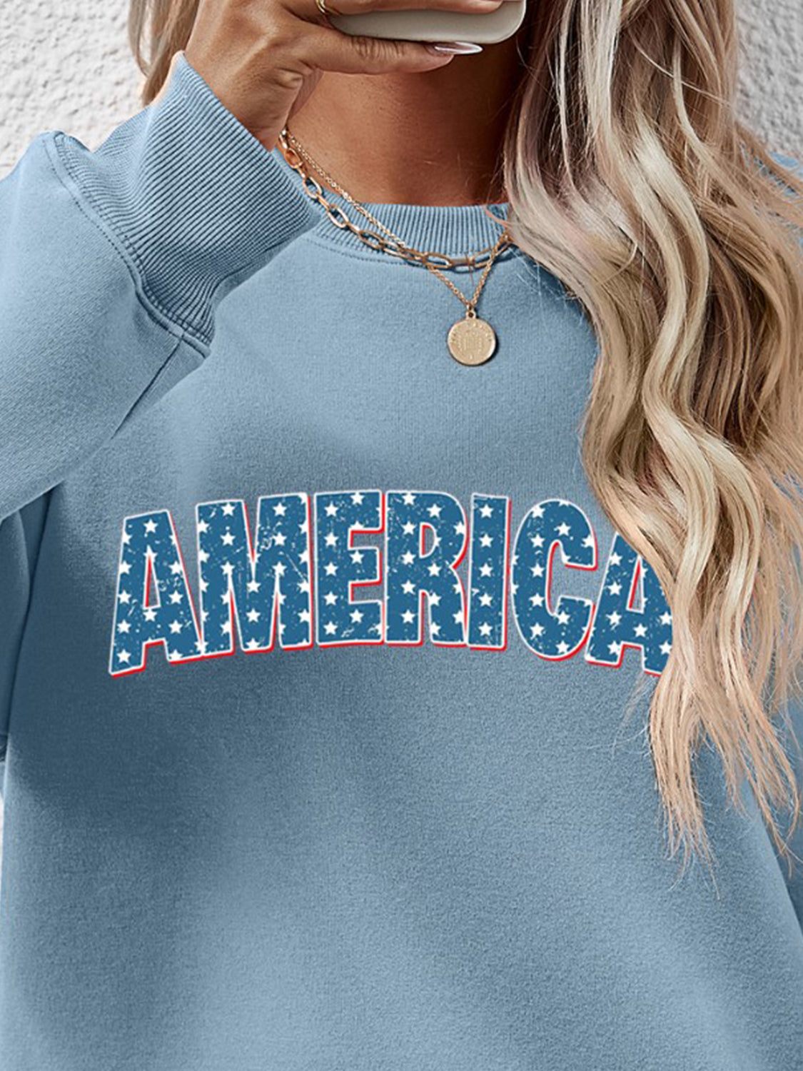 AMERICA Round Neck Dropped Shoulder Sweatshirt-Jewearrings