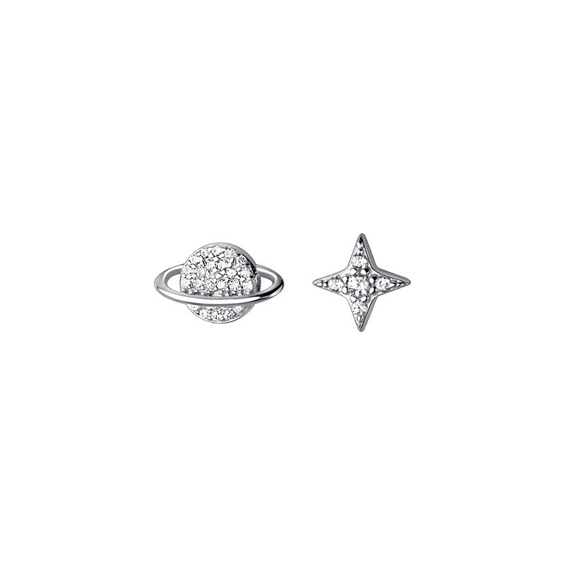 Silver Temperament Stud Earrings Korean Asymmetrical Setting-Jewearrings