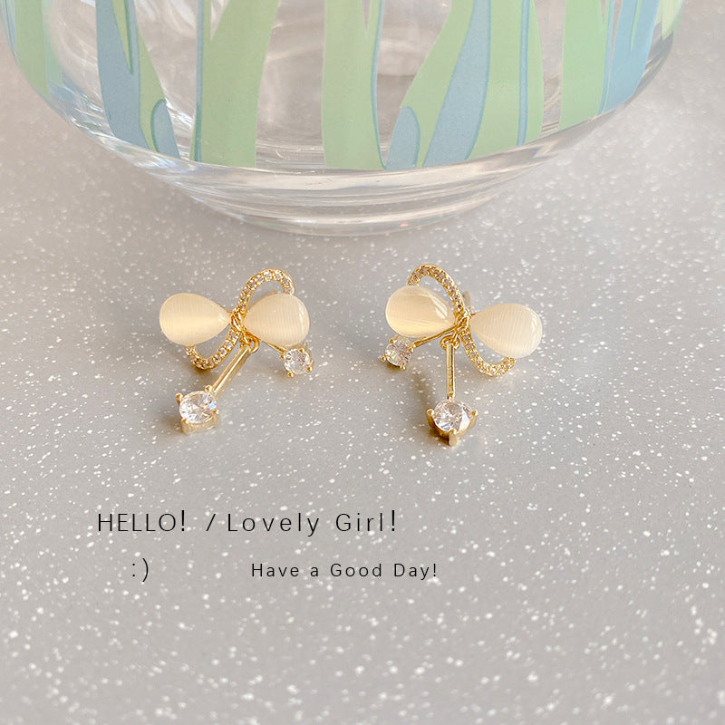 Bowknot Opal Small Earrings Super Fairy Temperament-Jewearrings