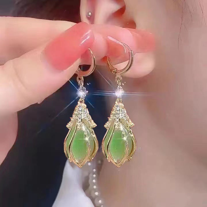 Opal Ear Clip Fashion Tulip Flower Earrings-Jewearrings