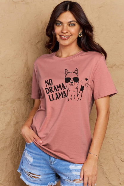 Simply Love Full Size NO DRAMA LLAMA Graphic Cotton Tee-Jewearrings