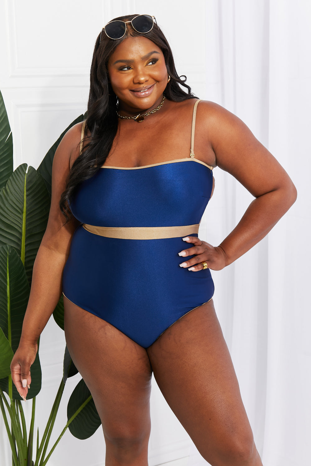 Marina West Swim Wave Break Contrast Trim One-Piece-Jewearrings