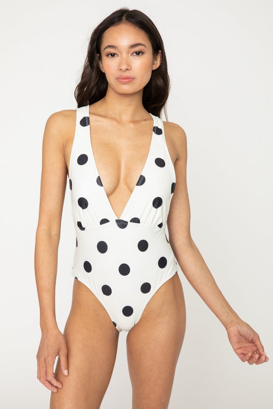 Marina West Swim Beachy Keen Polka Dot Tied Plunge One-Piece Swimsuit-Jewearrings