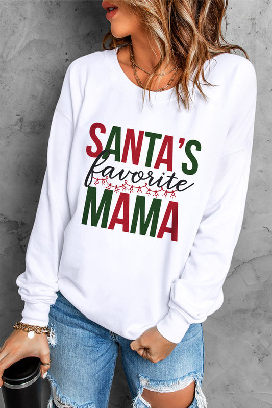 SANTA'S FAVORITE MAMA Graphic Sweatshirt-Jewearrings