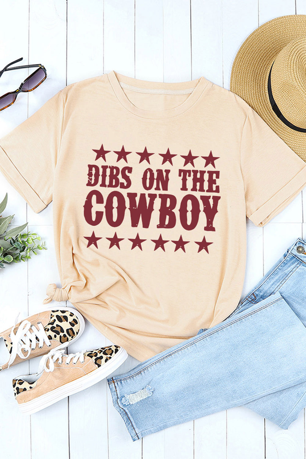 DIBS ON THE COWBOY Round Neck Tee Shirt-Jewearrings