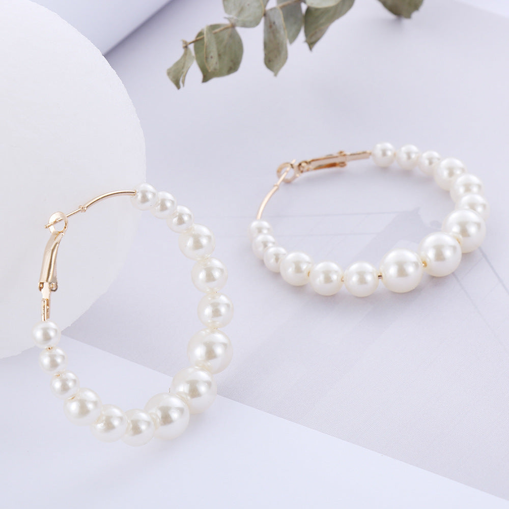 Pearl Circle Exaggerated Large Circle Earrings-Jewearrings