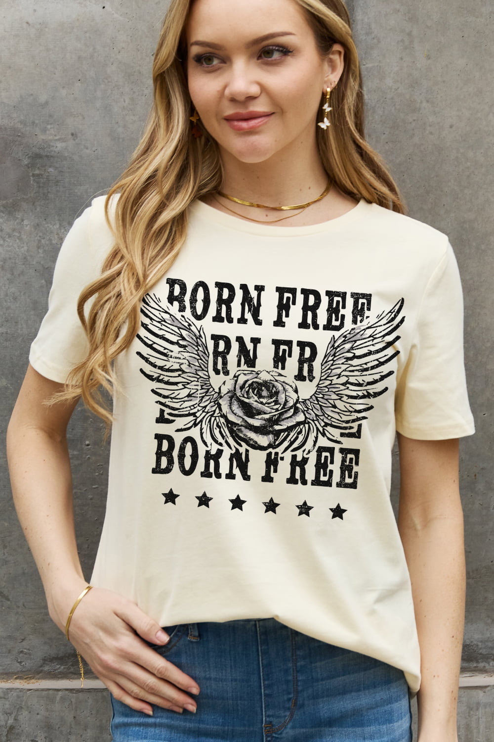 Simply Love Simply Love Full Size BORN FREE Graphic Cotton Tee-Jewearrings