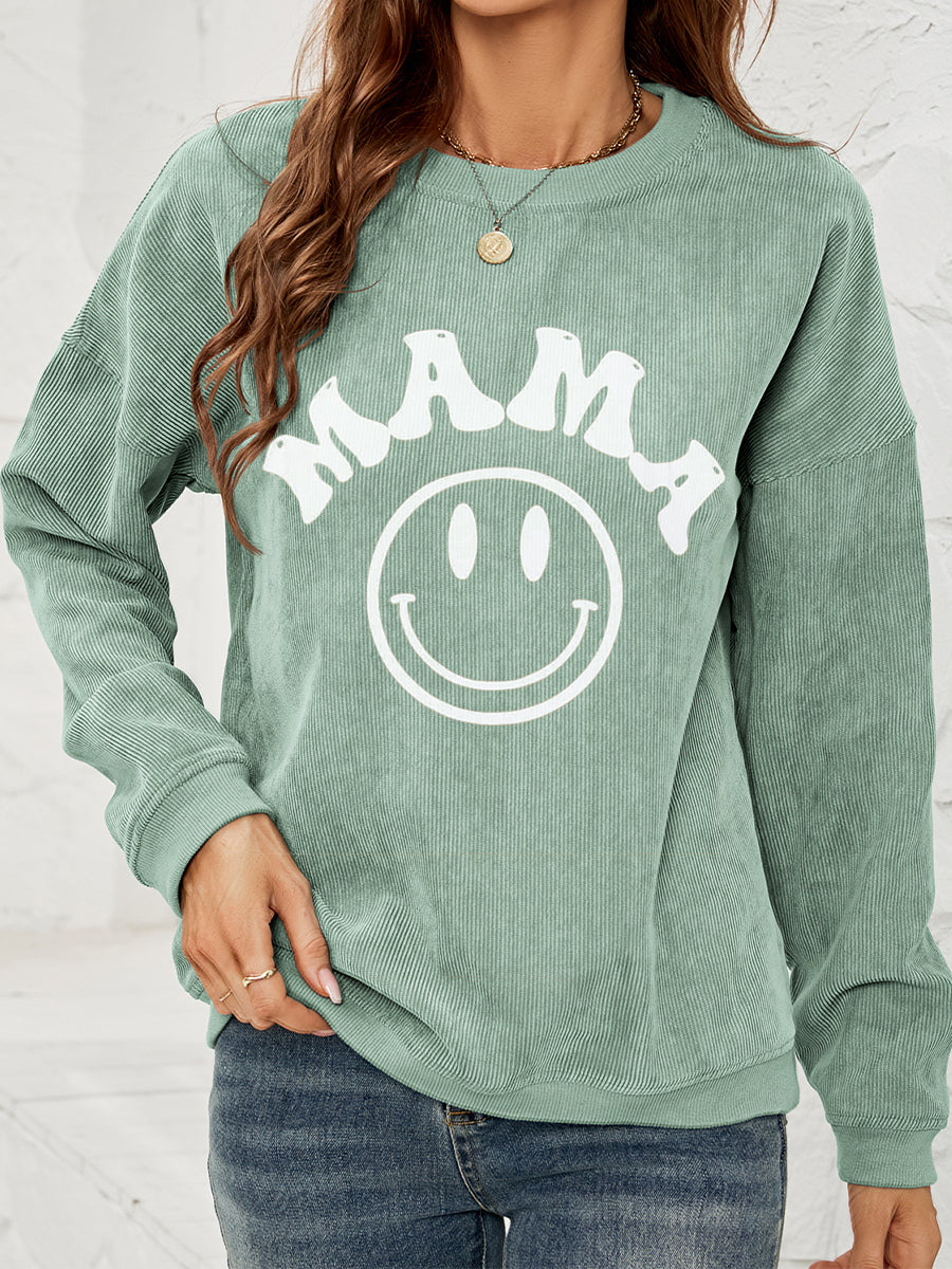 Round Neck Long Sleeve MAMA Graphic Sweatshirt-Jewearrings