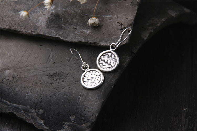 Round Badge 925 Sterling Silver Braided Earrings-Jewearrings