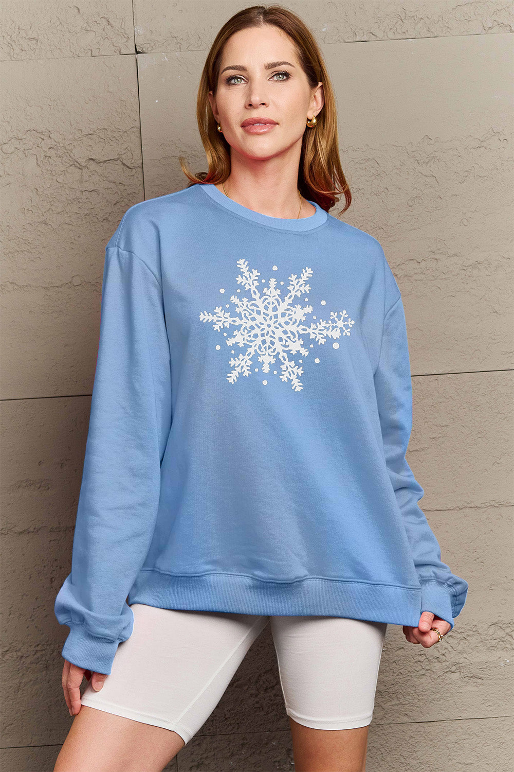 Simply Love Full Size Snowflake Graphic Sweatshirt-Jewearrings