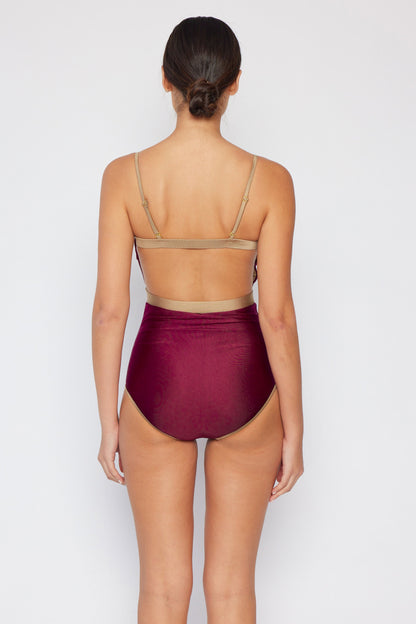 Marina West Swim Wave Break Contrast Trim One-Piece in Wine-Jewearrings