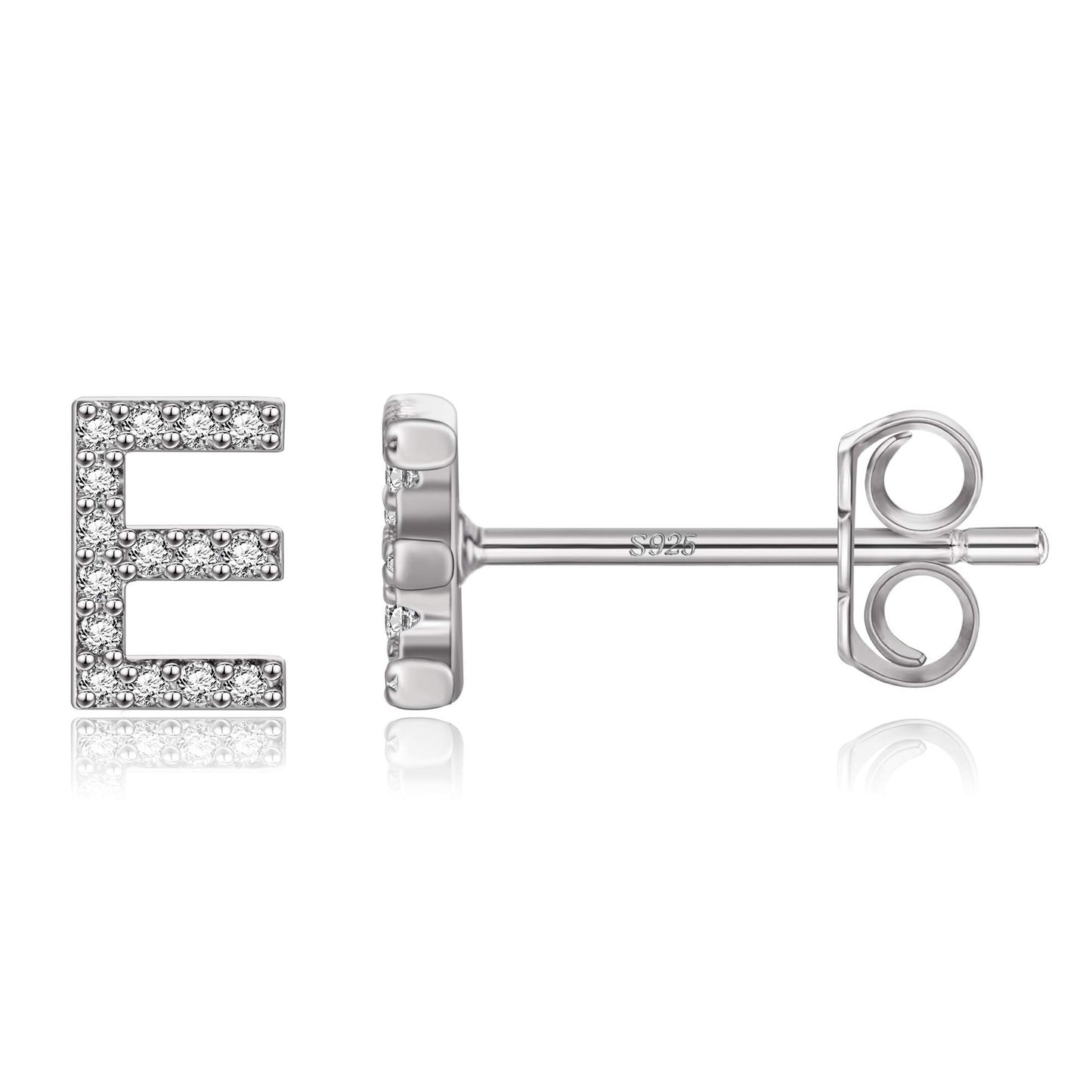 Simple Rhinestone Silver Needle English Alphabet Letter Earrings-Jewearrings