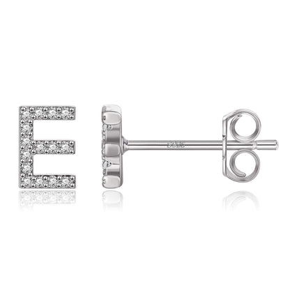 Simple Rhinestone Silver Needle English Alphabet Letter Earrings-Jewearrings