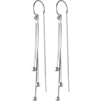 Women's Long Temperament Tassel Silver Bead Earrings-Jewearrings