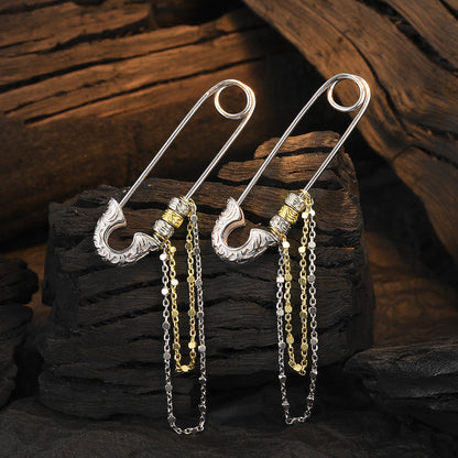 S925 Sterling Silver Tang Grass Pattern Pin Earrings-Jewearrings