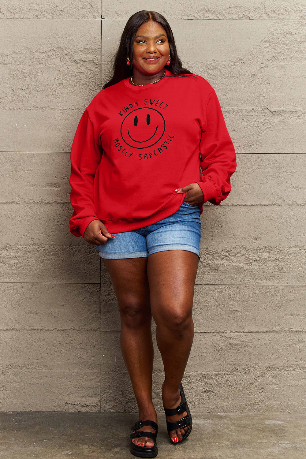 Simply Love Full Size Smiling Face Graphic Sweatshirt-Jewearrings