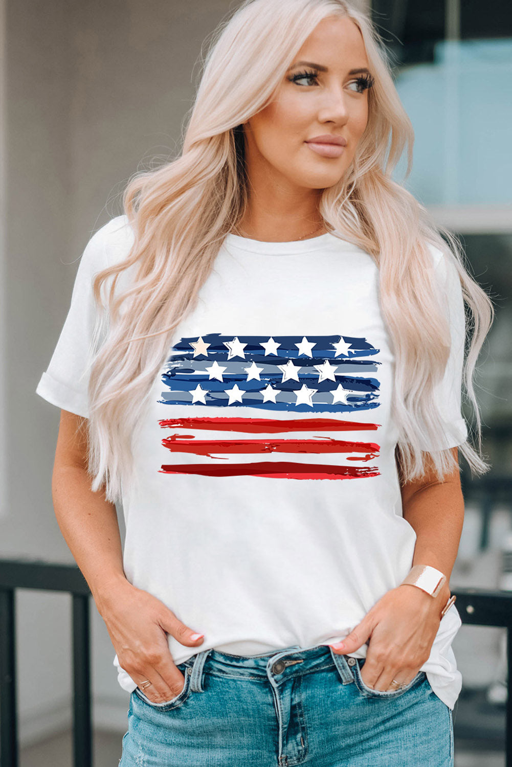 US Flag Graphic Round Neck Tee-Jewearrings