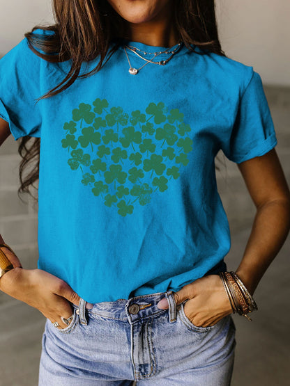 Full Size Lucky Clover Round Neck Short Sleeve T-Shirt-Jewearrings