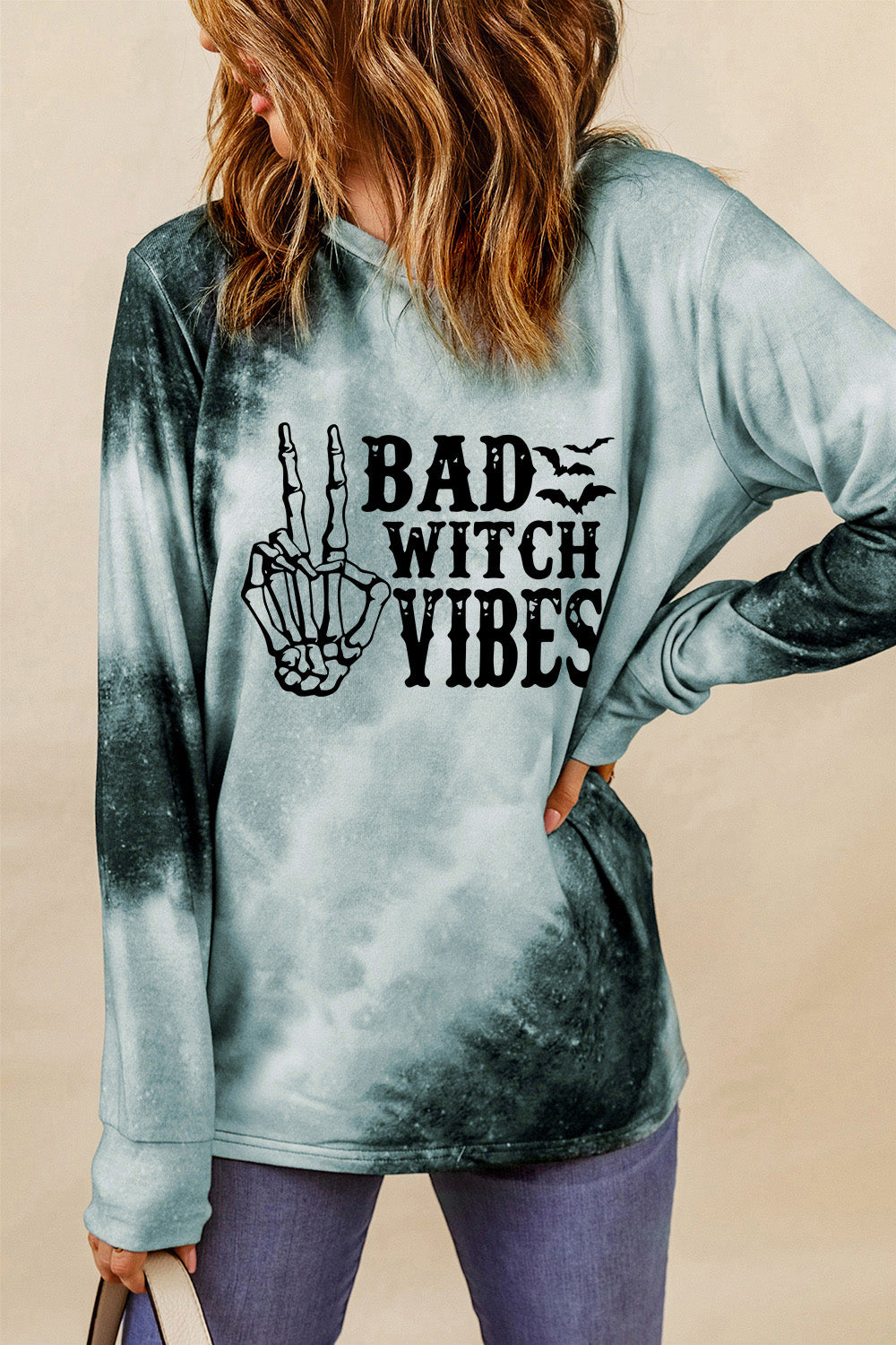 Round Neck Long Sleeve BAD WITCH VIBES Sweatshirt-Jewearrings