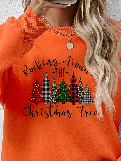 Christmas Tree Graphic Round Neck Sweatshirt-Jewearrings