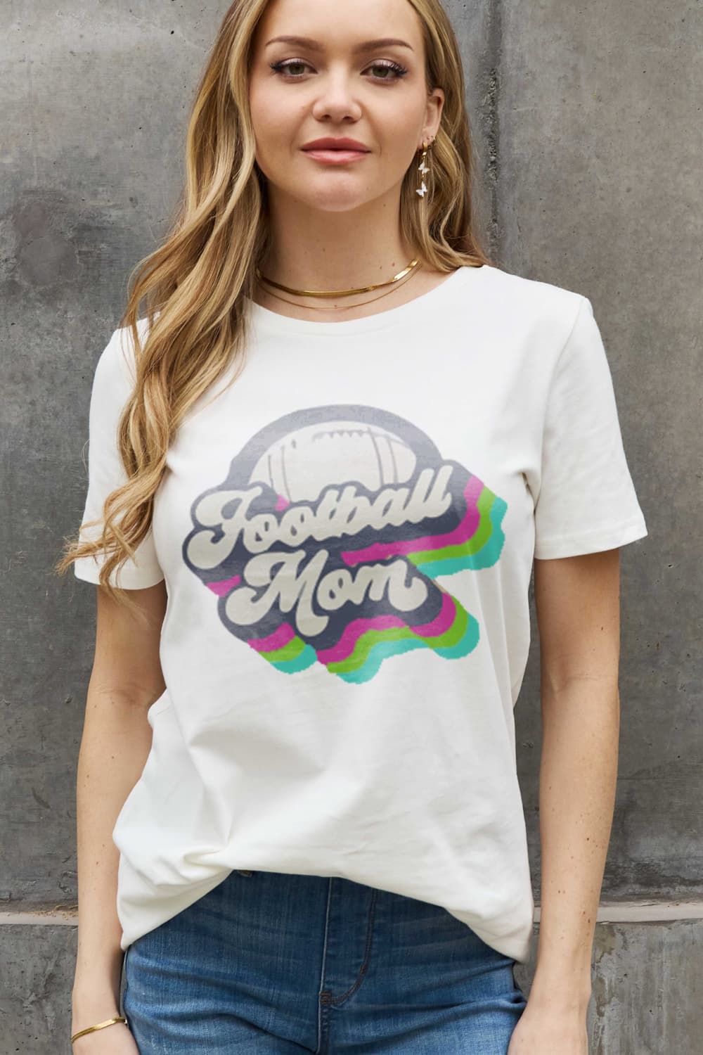 Simply Love Full Size FOOTBALL MOM Graphic Cotton Tee-Jewearrings