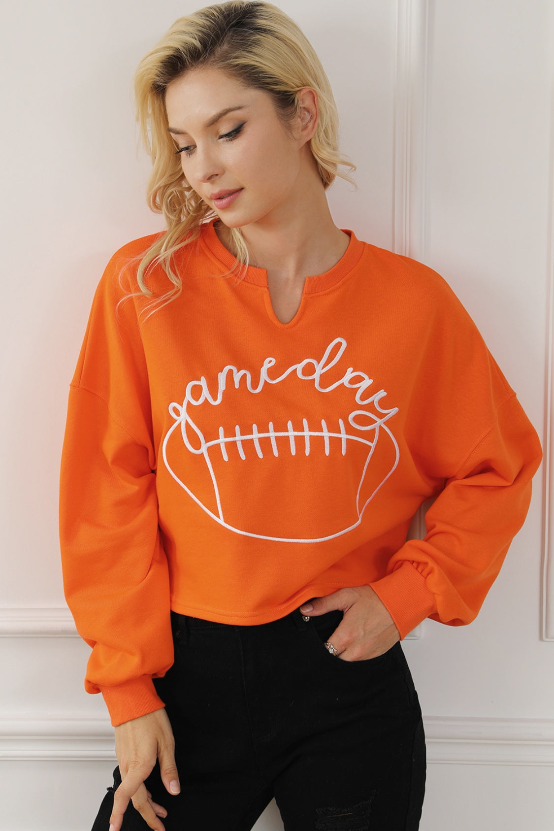 GAME DAY Ball Graphic Notched Sweatshirt-Jewearrings