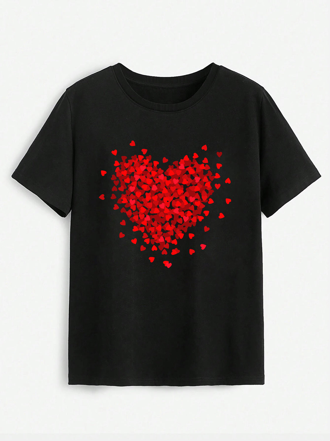 Heart Round Neck Short Sleeve T-Shirt-Jewearrings