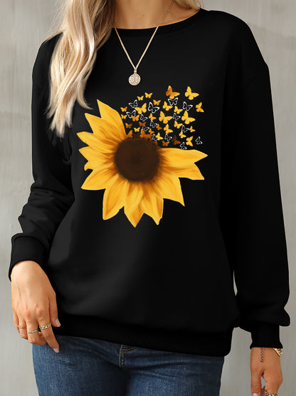 Sunflower Round Neck Dropped Shoulder Sweatshirt-Jewearrings