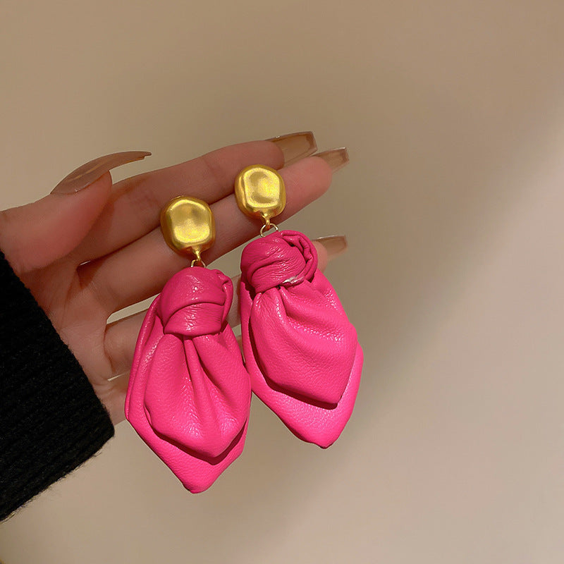 Leather Bow Earrings Fashionable Niche Exaggerated Personality-Jewearrings