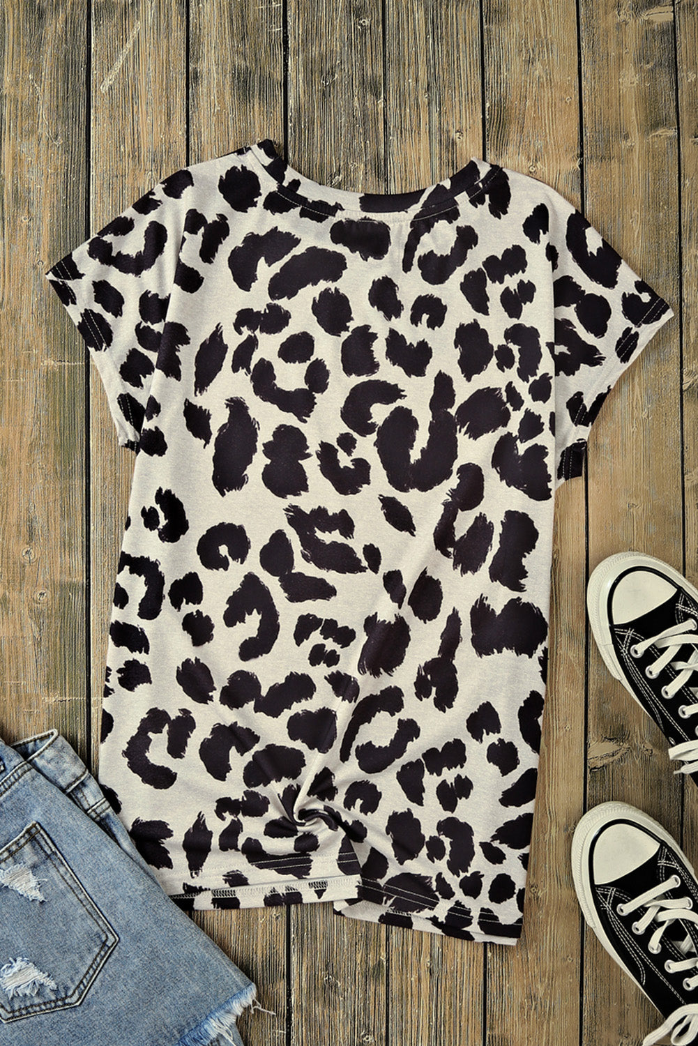 Leopard Print Round Neck Pumpkin Graphic Tee-Jewearrings