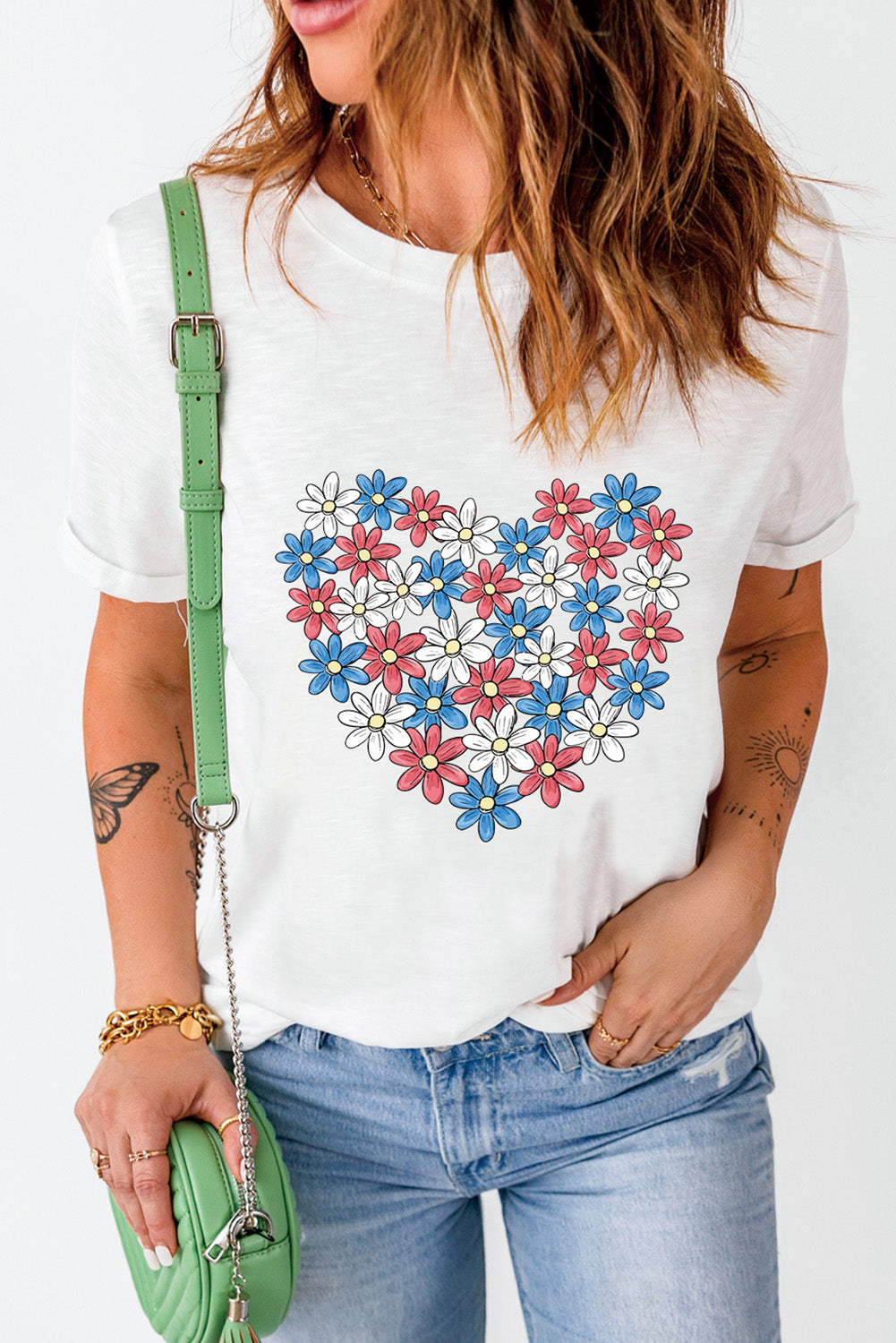 Flower Graphic Round Neck Short Sleeve T-Shirt-Jewearrings