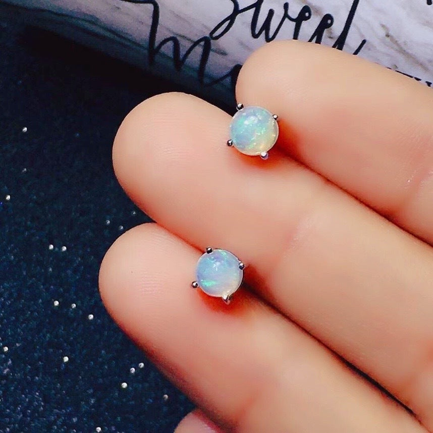 Natural Colorful Opal Stud Earrings Women S925 Sterling Silver-Jewearrings