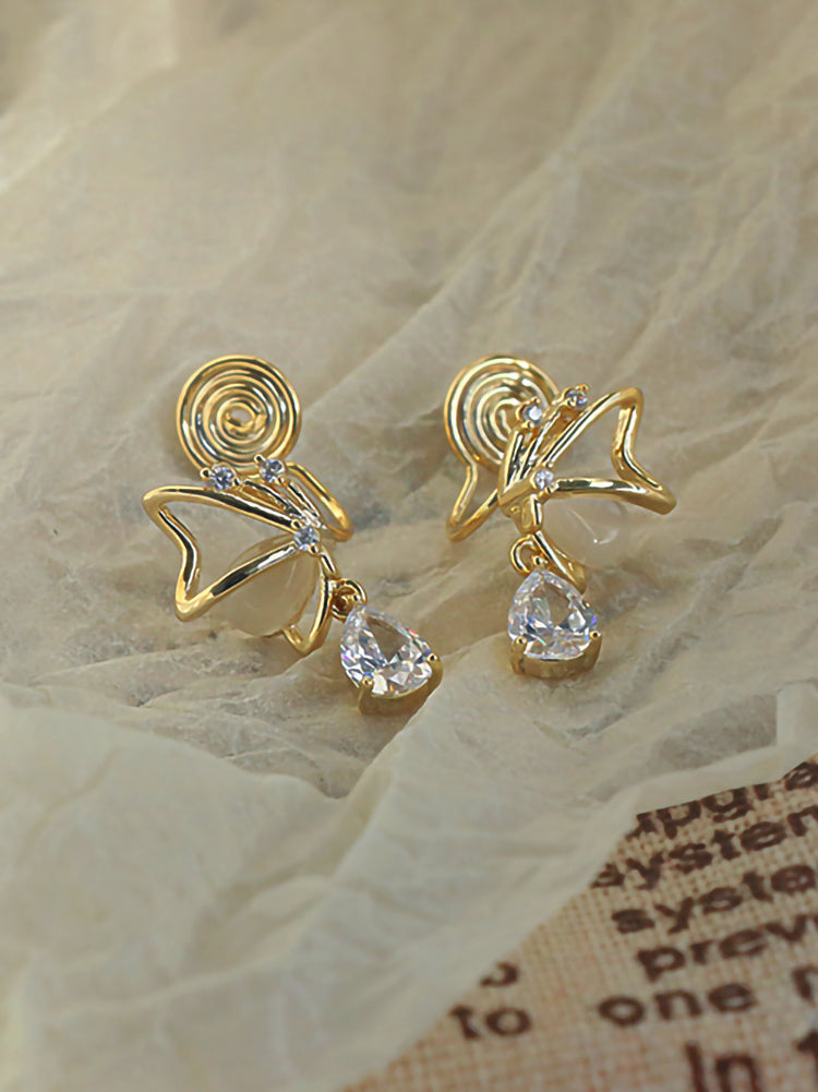 Opal Butterfly Love Drop Zircon Earrings-Jewearrings