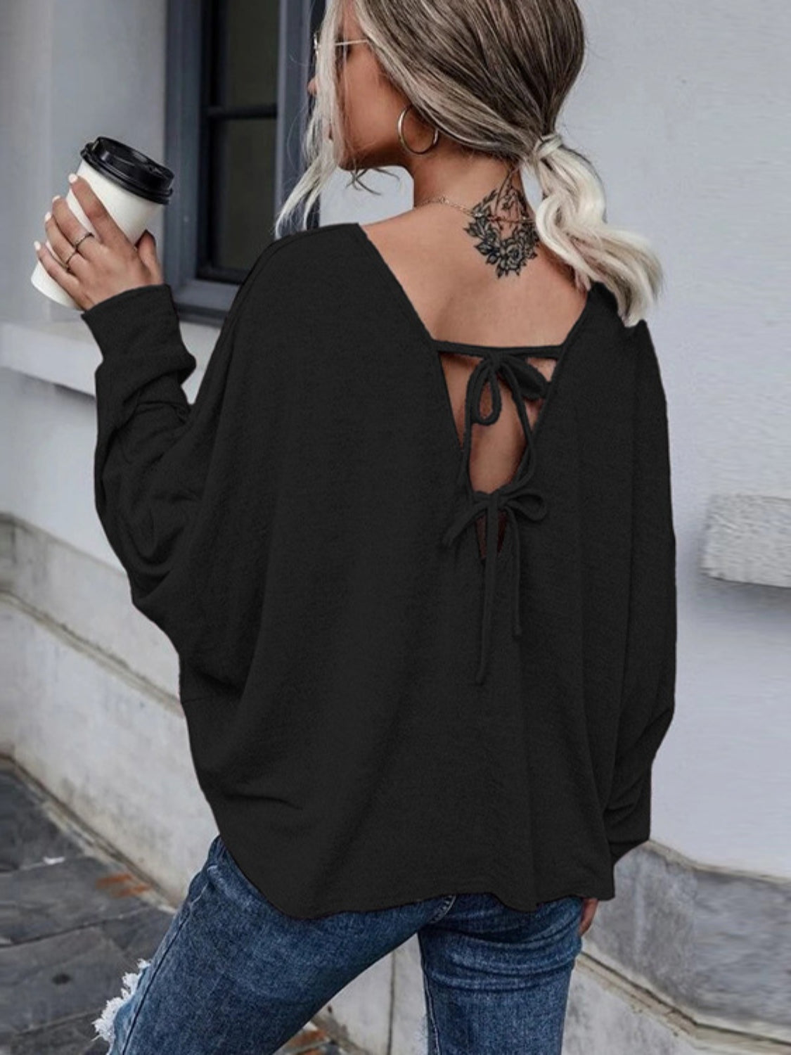 Full Size Round Neck Dropped Shoulder Tied T-Shirt-Jewearrings