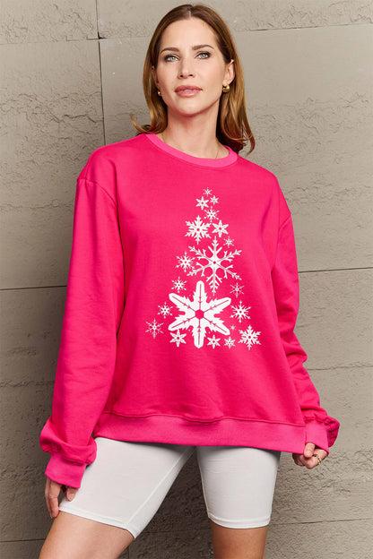 Simply Love Full Size Snowflake Christmas Tree Graphic Sweatshirt-Jewearrings