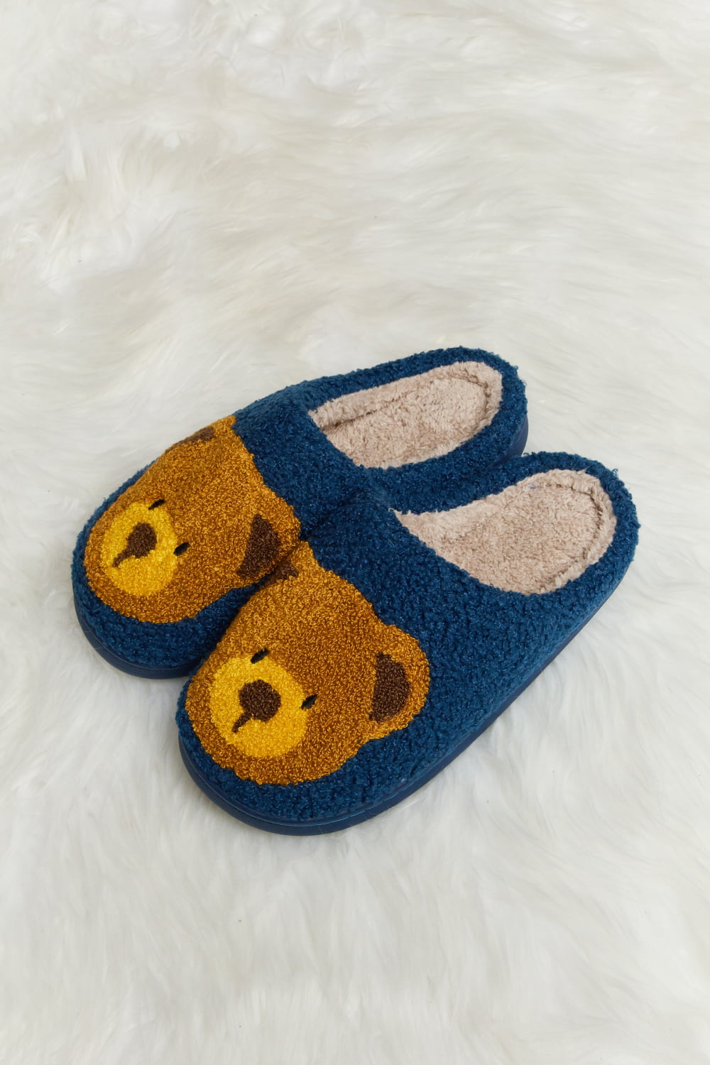 Melody Teddy Bear Print Plush Slide Slippers-Jewearrings