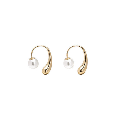 Metal Water Drop Shape Pearl Design Earrings-Jewearrings