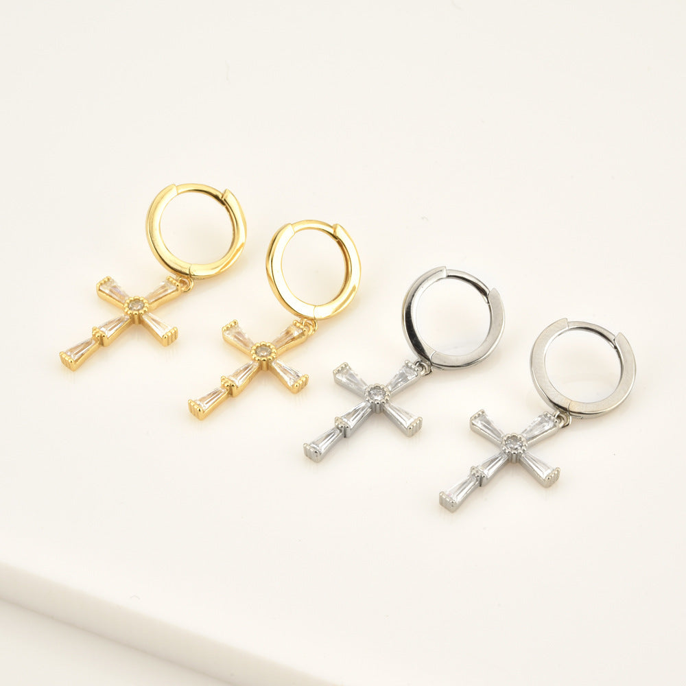 S925 Sterling Silver Cross Pendant Earrings Eardrops-Jewearrings