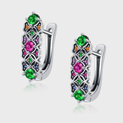 S925 Sterling Silver Vintage Trend Colorful Zircon Earrings-Jewearrings